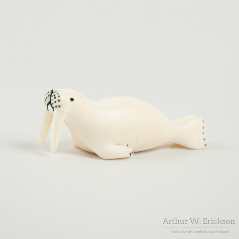 Big Tusked Carved Ivory Walrus