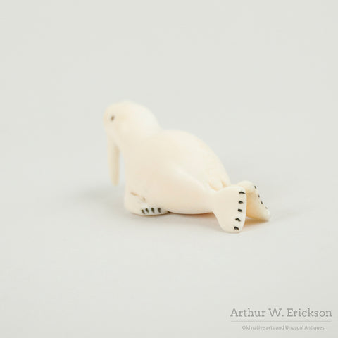 Big Tusked Carved Ivory Walrus