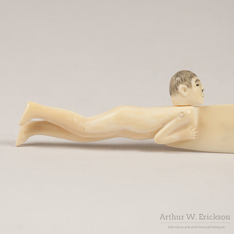 Eskimo Carved letter opener with Swimming Man Handle
