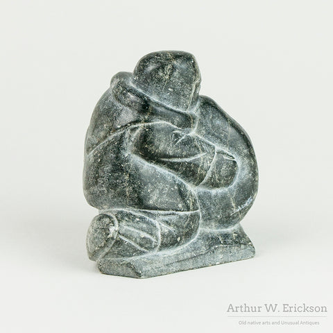 Soapstone Man with Seal Inuit Carving by Ann Markossie