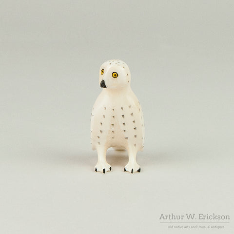 Carved walrus Ivory Snowy Owl by Charles Kokuluk