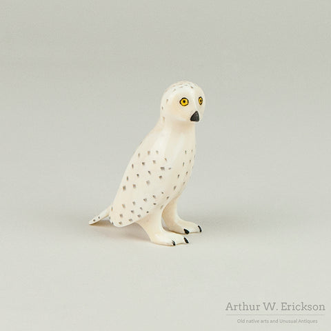 Carved walrus Ivory Snowy Owl by Charles Kokuluk