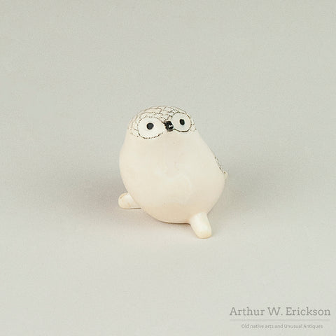 Chubby Inuit Carved Walrus Ivory Owl