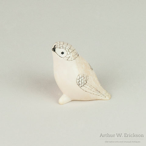 Chubby Inuit Carved Walrus Ivory Owl