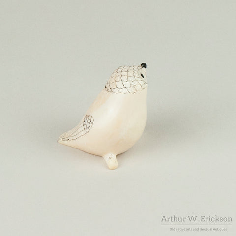 Chubby Inuit Carved Walrus Ivory Owl