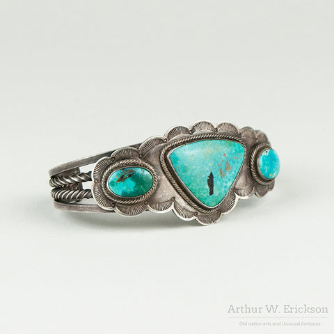 Navajo Cuff with 3 Turquoise Stones