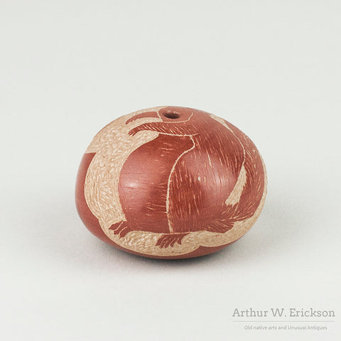 Sgraffito Squirrel Decorated Redware Seed Jar by Kwa Povi