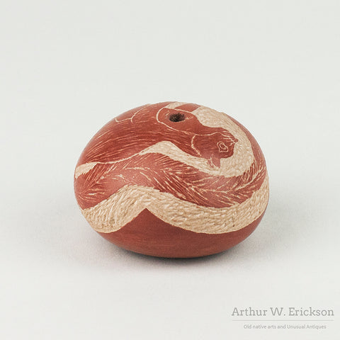 Sgraffito Squirrel Decorated Redware Seed Jar by Kwa Povi