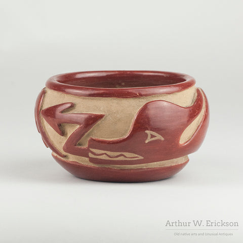 Carved Redware Santa Clara Bowl by Celia Naranjo