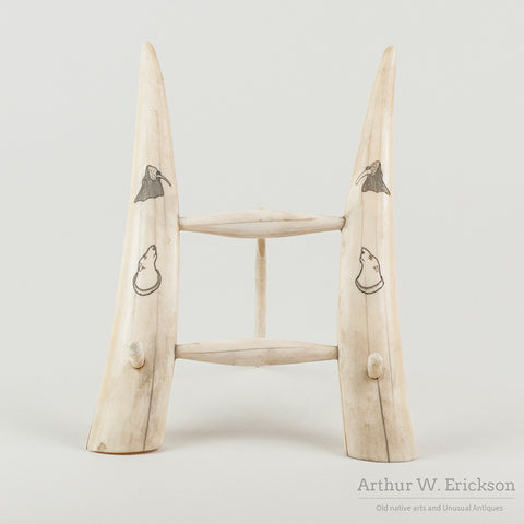 Inuit Scrimshaw Walrus Ivory Easel