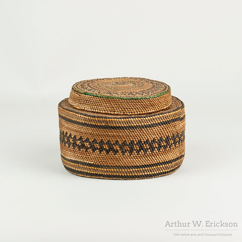 Large Old Makah Lidded Basket