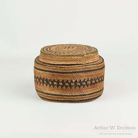 Large Old Makah Lidded Basket