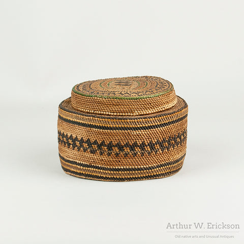 Large Old Makah Lidded Basket