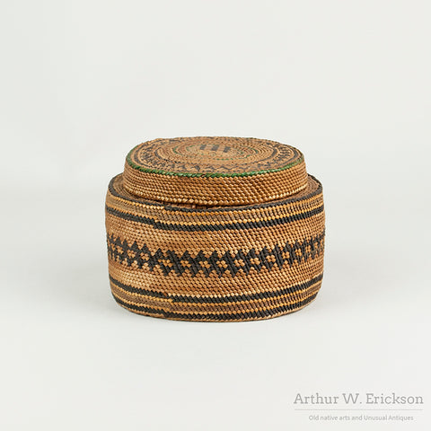 Large Old Makah Lidded Basket