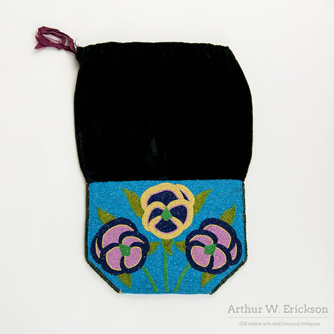 Beautiful and Unusual Nez Perce Beaded Bag with Velvet Top