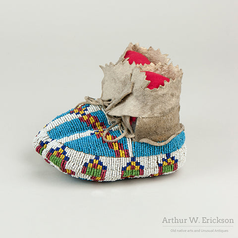 Pair of Plains High Top Child's Moccasins with Beaded Soles