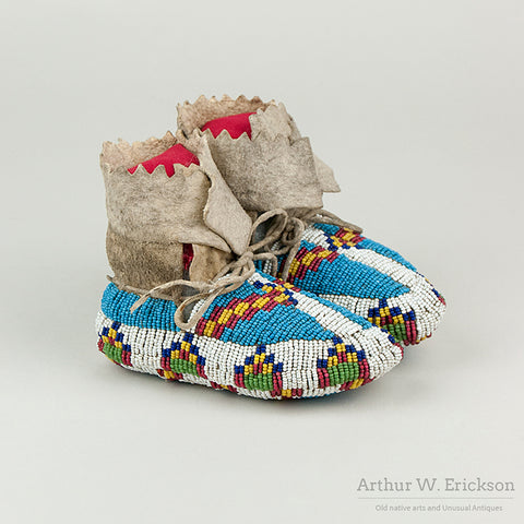 Pair of Plains High Top Child's Moccasins with Beaded Soles