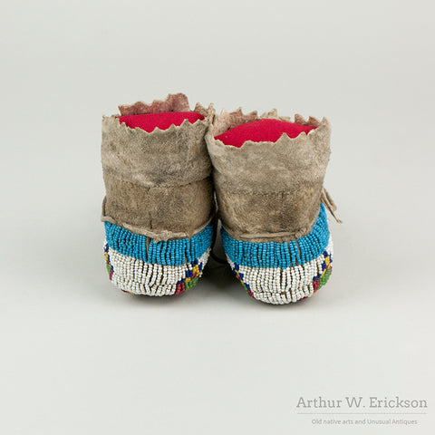 Pair of Plains High Top Child's Moccasins with Beaded Soles