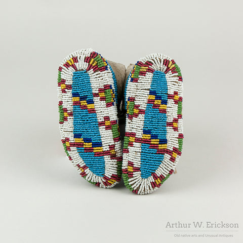 Pair of Plains High Top Child's Moccasins with Beaded Soles