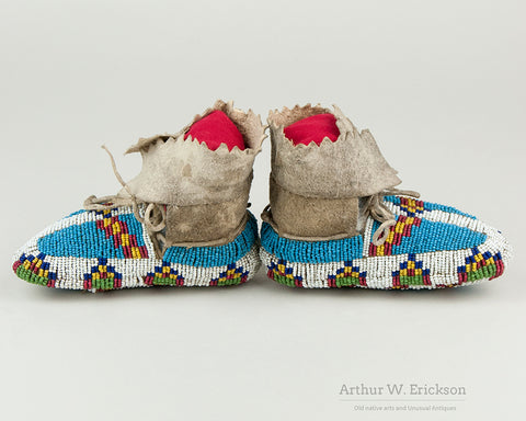 Pair of Plains High Top Child's Moccasins with Beaded Soles