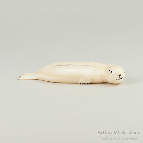 Large Inuit Walrus Ivory Carving of a Resting Seal