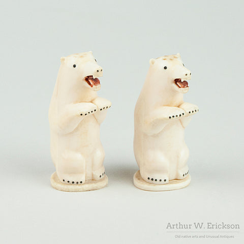A Pair of Friendly Walrus Ivory Polar Bear Salt & Pepper Shakers