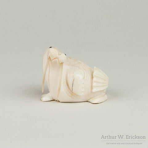 Inuit Carved Ivory Walrus With Long Tusks