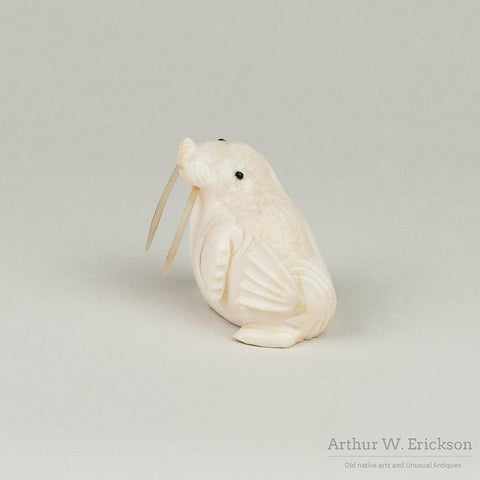 Inuit Carved Ivory Walrus With Long Tusks