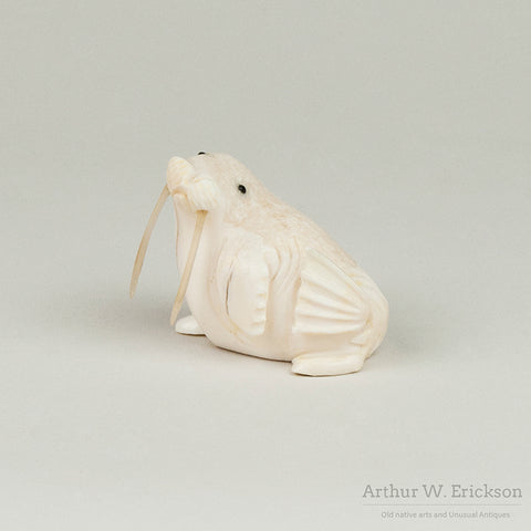 Inuit Carved Ivory Walrus With Long Tusks