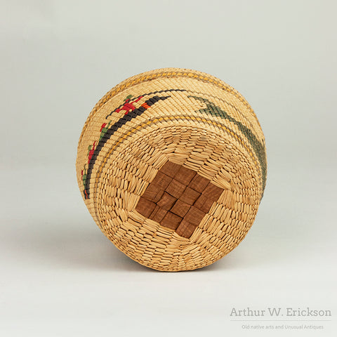 Lidded Makah Basket with Whaling Scene