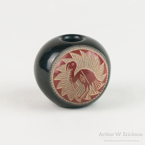 Early Joseph Lonewolf Miniature Incised Black and Red Pot