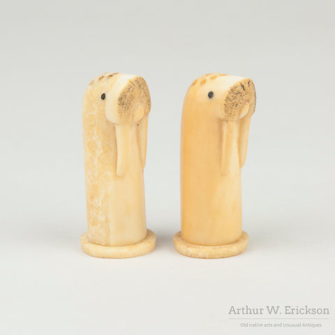 Pair of Inuit Ivory Walrus Headed Salt & Pepper Shakers