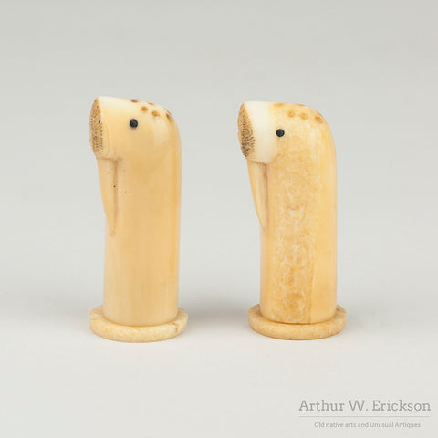 Pair of Inuit Ivory Walrus Headed Salt & Pepper Shakers