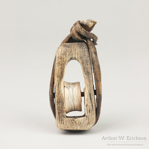 19th Century Eskimo Walrus Ivory Block and Pully