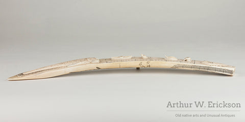 Walrus Ivory Cribbage Board with Relief Carved Critters