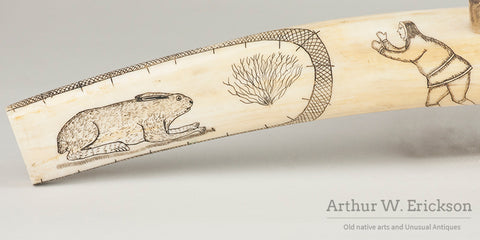 Walrus Ivory Cribbage Board with Relief Carved Critters