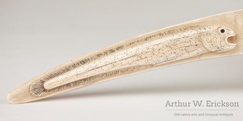 Walrus Ivory Cribbage Board with Relief Carved Critters