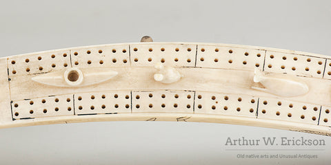 Walrus Ivory Cribbage Board with Relief Carved Critters