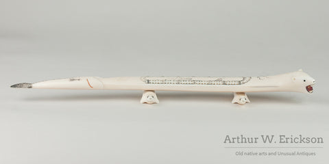 Bear Headed Walrus Ivory Carved Cribbage Board