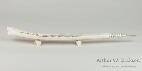 Bear Headed Walrus Ivory Carved Cribbage Board