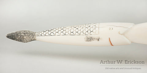 Bear Headed Walrus Ivory Carved Cribbage Board