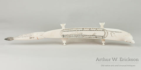 Bear Headed Walrus Ivory Carved Cribbage Board