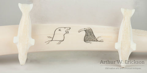 Bear Headed Walrus Ivory Carved Cribbage Board