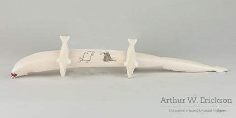Bear Headed Walrus Ivory Carved Cribbage Board