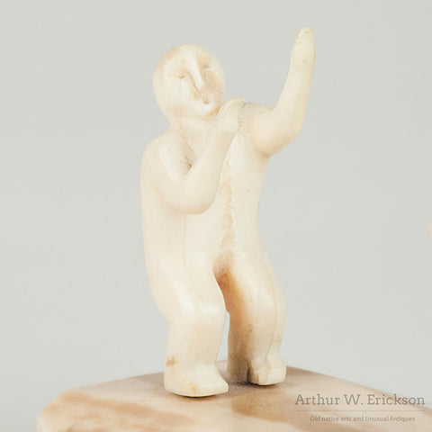 Carved Ivory Portrayal of Inuit Drummer and Dancing Figure