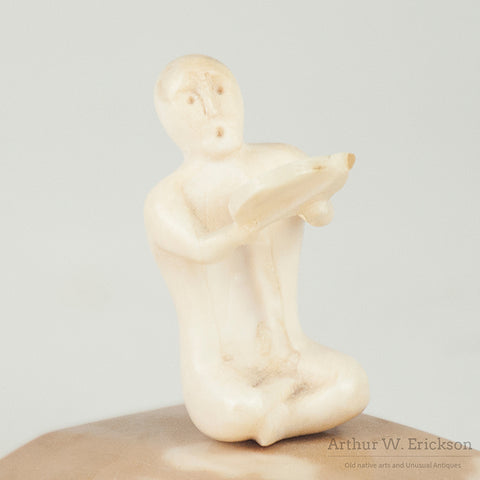 Carved Ivory Portrayal of Inuit Drummer and Dancing Figure