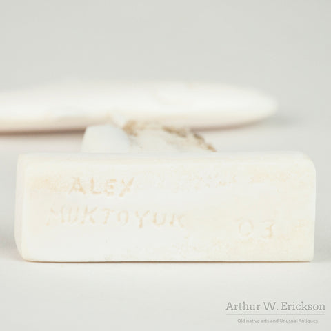 Walrus Ivory Carved Salmon on Stand by Alex Montoyuk