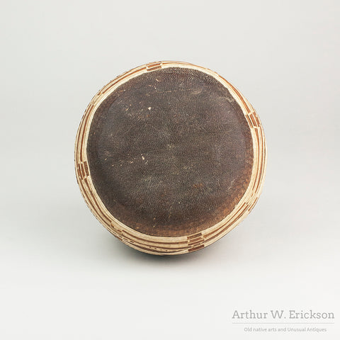 Rare Inuit Sewn Leather and Appliqué Lidded basket