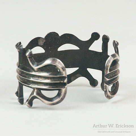 Unusual Navajo Sandcast Silver Bracelet