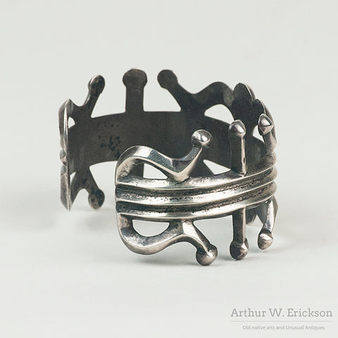 Unusual Navajo Sandcast Silver Bracelet